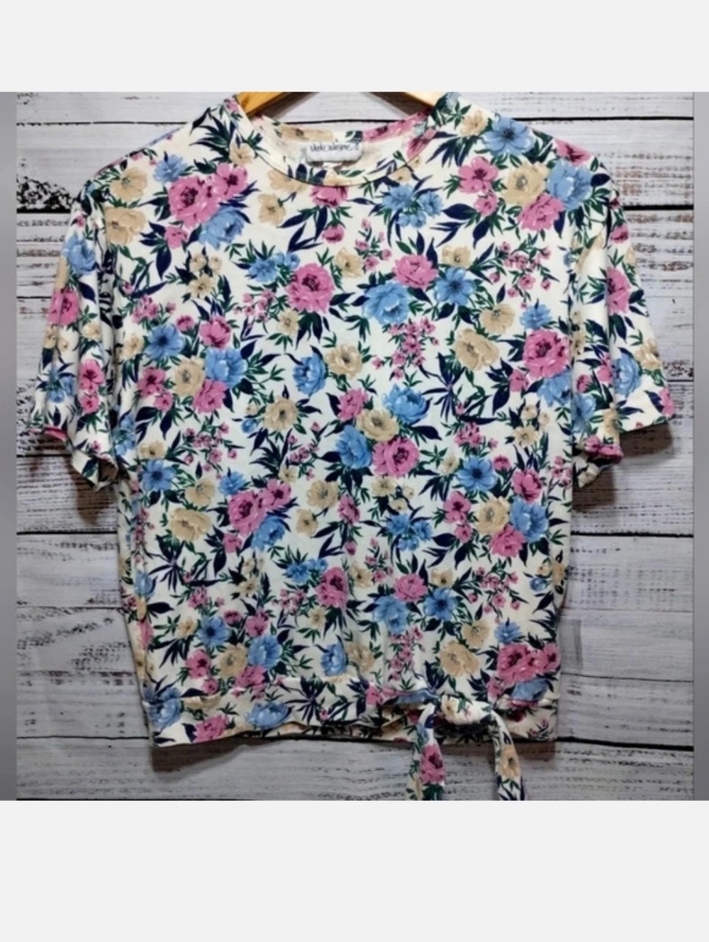 Vicki Wayne Floral Tie Shirt size Large 90's Y2K Flowers Cropped‎ Maximalist